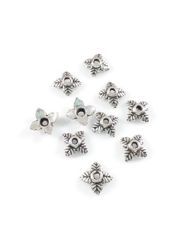 10 Capacele decorative frunze argintiu antichizat 6 mm