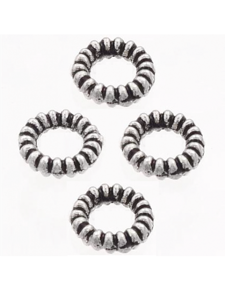 10 Distantiere striate argintii tip zale 4mm