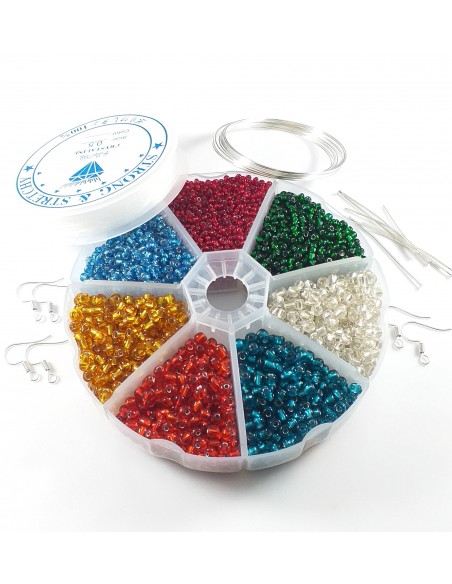 Kit 2300 margele, accesorii metalice argintii, guta si cutie