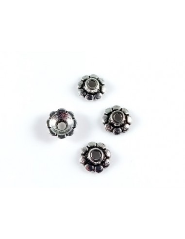 10 Capacele argintiu antichizat model floral 8 mm
