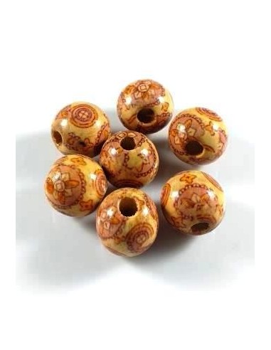 4 Margele rotunde lemn cu model 16x15mm