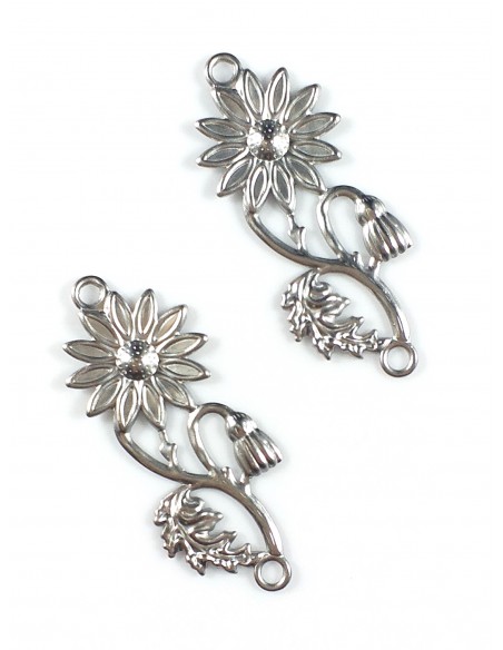 Conector otel inoxidabil argintiu floare 39x16mm