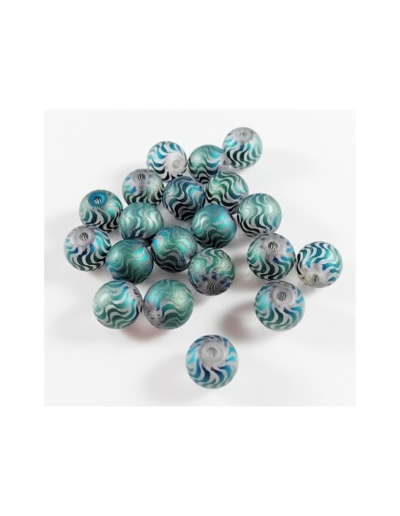 4 Margele sferice sticla mata cu model verde 8mm