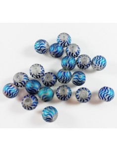 4 Margele sferice sticla mata cu model albastru 8mm 2