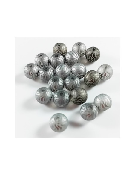 4 Margele sferice sticla mata cu model argintiu 8mm