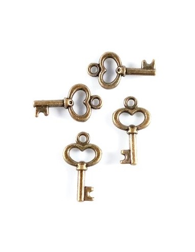 4xPandantiv charm cheie bronz 16x9mm