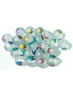 Margele sferice sticla mata cu frunze electroplacate 8 mm
