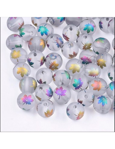 Margele sferice sticla mata cu frunze de artar 8 mm