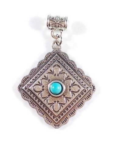 Pandantiv metalic argintiu cu turcoaz...