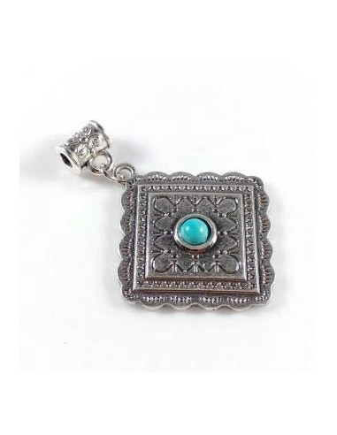 Pandantiv metalic argintiu cu turcoaz...