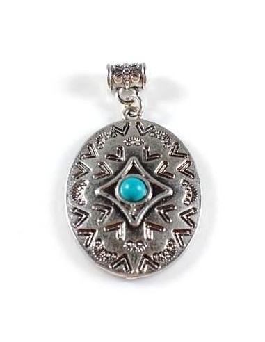 Pandantiv metalic argintiu cu turcoaz...