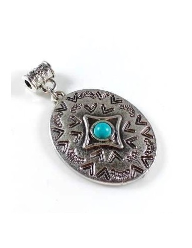 Pandantiv metalic argintiu cu turcoaz...