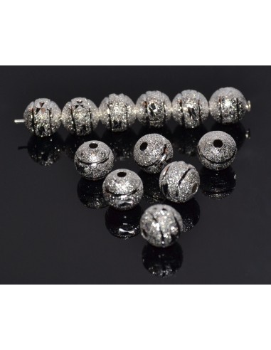 10 Distantiere rotunde stardust argintii gravate 8 mm