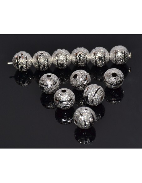 10 Distantiere rotunde stardust argintii gravate 8 mm