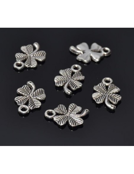 300 Charm trifoi norocos argintiu antichizat 15 x 10 mm